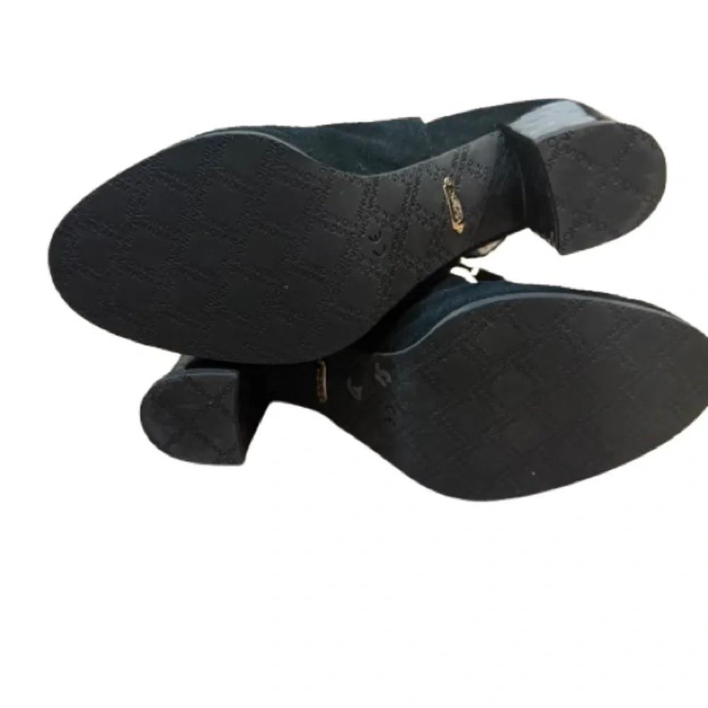 Vionic Lacey Black Suede Slingback Booties 6.5 Tortoise Block Heel